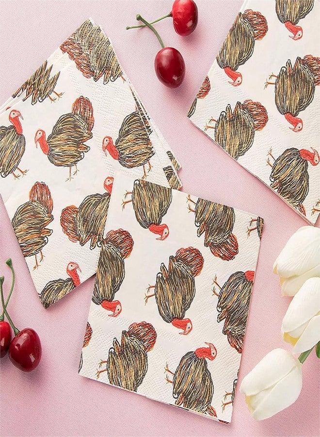 Blue Panda 100 Pack Turkey Thanksgiving Cocktail Napkins for Party Supplies (5 x 5 In) - Image 5
